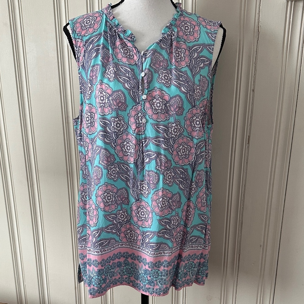 Talbots Floral Sleeveless Top - Blue and Pink Size XL